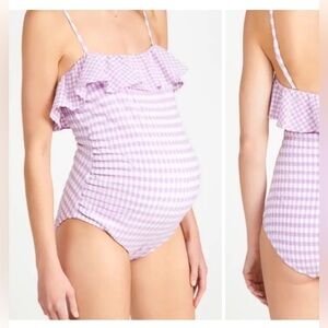Hatch Collection lavender gingham maternity swimsuit